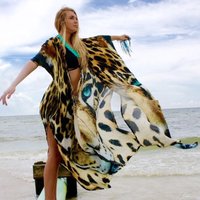 Bikini Cover-ups Sexy Tiger Pattern Print Kimono Robe Plage Swimsuit Cover up Boho Loose Long Dress