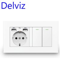 Prise de courant standard européenne Delviz, interrupteur d'éclairage 16A, 2 voies 1 ou 2, panneau à double cadre blanc, prise USB encastrée dans le mur
