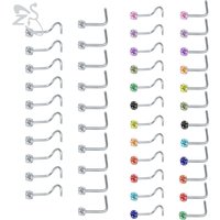 ZS 8-14pcs/lot Stainless Steel Nose Stud Set 2MM Colorful CZ Crystal Nose Piercings Screw L Shape Nostril Piercings Jewelry 20g