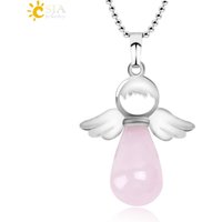 CSJA Angel Natural Stone Necklaces Pink Quartz Lapis Lazuli Necklace Angels Pendants for Women Purple Female Jewelry E947