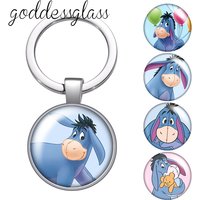 Pooh Friends eeyore Cute donkey glass cabochon keychain Bag Car key chain Ring Holder Charms keychains gift