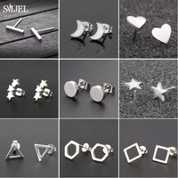 SMJEL Fashion Punk Geometric Earrings Small Black Stainless Steel Circle Hexagon Bar Triangle Stud Earring Bijoux men Women Gift