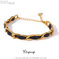 Yhpup Trendy Leather Chain Bracelet Jewelry Stainless Steel Metal Texture 18 K Statement for Women Bijoux Femme Fashion Men New