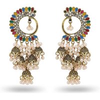 Afghan Women Gold Silver Color Indian Jewelry Half Moon Gypsy Vintage Boho Tribe Tassel Drop Earrings Jhumka Earrings Jewelry