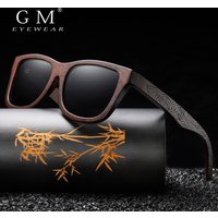 GM Natural Bamboo Wooden Sunglasses Handmade Polarized Glasses Mirror Coating Lenses Eyewear With Gift Box