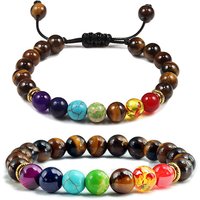 Men Women 7 Chakra Beaded Bracelets Bangles Healing Tiger Eye Stone Chakra Prayer Charm Buddha Bracelet Adjustable Jewelry Gifts