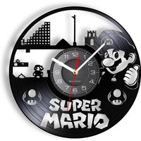 Retro Mushroom Video Game Vintage Vinyl Record Wall Clock For Kids Room Arcade Game Re-purposed Album Record Clock Wall Watch