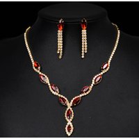 BLIJERY Gold Color Red Crystal Wedding Party Jewelry Sets for Women Accessories Charm Necklace Earrings Bridal Jewelry Sets