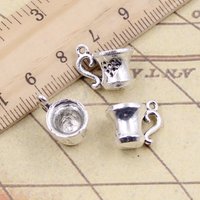 10pcs Charms 3D Teacup With Heart 10x15mm Tibetan Bronze Silver Color Pendants Antique Jewelry Making DIY Handmade Craft Pendant