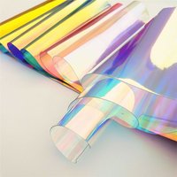Tissu PVC Transparent 20*30/95cm, Vinyle Holographique Iridescent Laser Arc-en-ciel Brillant pour Bricolage, Fabrication de Nœuds, Boucles d'Oreilles, Artisanat, Sacs (Feuille/Rouleau)
