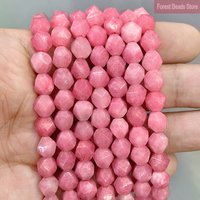 Natural Faceted Rose Pink Chalcedony Loose Spacer Beads Diy Charms Bracelet Accessories for Fashion Making Jewelry 15" Inch 8MM