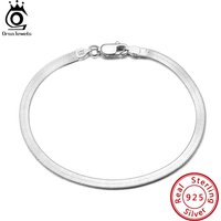 ORSA JEWELS Italian Solid 925 Sterling Silver Bracelet for Man Flexible Flat Herringbone Women Chain Bracelet Jewelry SB107