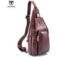 BULLCAPTAIN Herren Brusttasche aus echtem Leder, multifunktionale Brusttasche mit Kopfhöreranschluss, lässige Messenger-Taschen für Herren