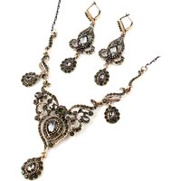 Sunspicems Retro Gold Color Turkish Gray Rhinestone Flower Earring Necklace Sets For Women Bohemia Wedding Jewelry Sets 2021
