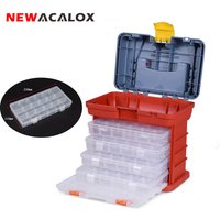 NEWACALOX 4-layer Toolbox with Buckle Portable Storage Box for Hardware Tools Small Accessories Handheld Outdoor Tool Box