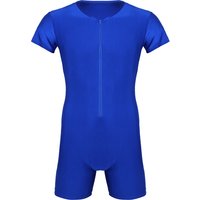 Menโs Glossy Leotard Boxer Briefs Full Body Suit One Piece Elastic Zipper Tight Pajamas Undershirts Jumpsuit Swimwear Swimsuit