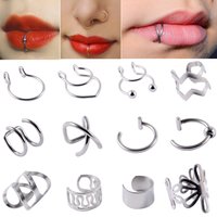 1PC Surgical Steel Clip On Earrings Ear Helix Cartilage Conch Cuff Adjustable Size Nose Hoop Non Pierce Lip Ring Fake Jewelry