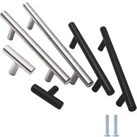 Kitchen Cabinet Pulls Furniture Drawer Handles Stainless Steel T Bar Straight Wardrobe Door Knobs Black Silver Cupboard Handle