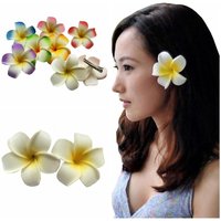 2 PCS SET Hawaiian Frangipani Plumeria Foam Head Flower Party Beach Hair Clips