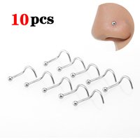 10pcs Stainless Steel Nose Stud Set Nose Piercing Set Nose Ring Nariz Bone Studs Screws for Man Women Nostril Body Jewelry 20G