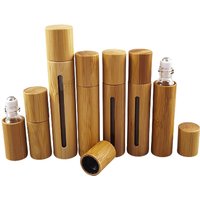 2 X Empty Bamboo Lid Caps Stainless Steel Roller Ball Clear Bottles Glass for Essential Oils Liquid Portable Jar 3ml 10ml