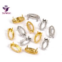 YANRUO Navette Horse Eye Claw Setting Copper Stones Base Silver Gold Sewing With Crystal Rhinstones Garment DIY Metal