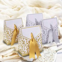 50Pcs Gold Silver Candy Boxes With Ribbon Chocolate Box DIY Wedding Party Favor Gifts Box Baby Shower Paper Boxes Birthday Decor