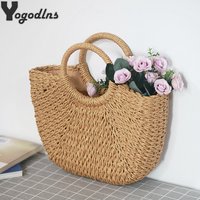 Sommer handgemachte Taschen für Frauen Strand Weben Damen Strohtasche gewickelt Strandtasche mondförmige Top Griff Handtaschen Totes