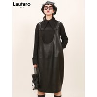 Lautaro Summer Black Faux Leather Midi dress women spring korean fashion deep u neck Loose strap dresses for women 5xl 6xl 7xl