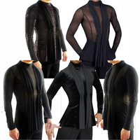 Customized Fantasia Latin Dance Tops Black Long Sleeve high quality stretch Shirt New Men Ballroom Competitive Shirts