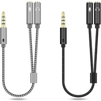 Headset Adapter Headphone Mic Y Splitter Cable 3.5mm AUX Stereo Audio Male to 2 Female Separate Audio Microphone Plugs