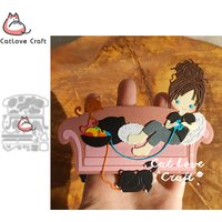 Catlove Girl knitting on the sofa Metal Cutting Dies Scrapbooking Stencil Die Cuts Card Making Craft Embossing New Dies For 2021