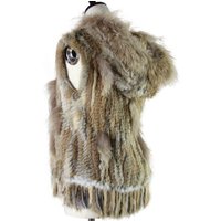 Harppihop fashion rabbit fur vest raccoon fur trimming knitted rabbit fur vest with hood fur waistcoat gilet