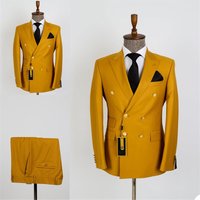 Allingentle Men's Gold Metal Double Button Formal Coat and Pant Suits High Quality Handsome Spring Wedding Sets 2 Pcs Customized