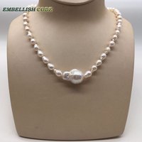 NEW Design Charming Choker Necklace Biggest In Middle Baroque Fireball Pearl Freshwater Small Pearls Chain With Queen Pendant