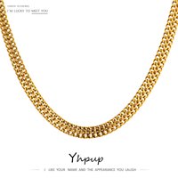 Yhpup Fashion Double Layer Flat Chain Stainless Steel Necklace Jewelry High Quality 18 K Metal Texture Collar Necklace Bijoux