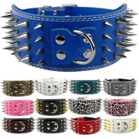 Wide Spikes Studded Leather Pet Dog Collar, Large Breeds, Pitbull, Doberman, M, L, XL Sizes, 3 Inch