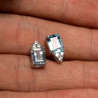 Huitan Luxury Bridal Stud Earring for Wedding Light Blue Geometric Cubic Zirconia High Quality Trendy Jewelry New Women Earrings