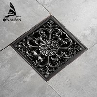 Drain 10cm Square Black Brass Shower Drain Strainer Floor Cover Art Carved Balcony Bathroom Bath Accessories Grate Waste SY-078R