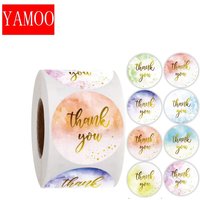 Colorful round "thank you" sticker seal label paper roll packaging decoration handmade thank you sticker 50-500pcs