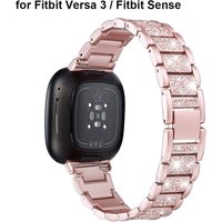 Metal Pink Bling Bracelet for Fitbit Sense 2/ Versa 3 Band Watch Strap Replacement Bling Watchband for Fitbit Versa 4 Sense Band