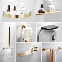Brushed Gold Bathroom Hardware Kit - Wall Mounted Stainless Steel Accessories Towel Ring Single Bar Holder And Roll Paper Rack