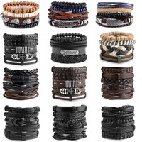 Viking Gothic Leather Bracelet Multilayer Vinatge Men Bracelets Leather Punk Combination Bracelet For Men Jewelry