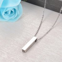 Custom Cremation Jewelry Minimalist Vertical Cube Bar Urn Necklace Stainless Steel Memorial Pendant