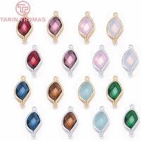 (419)4PCS 12x22MM 24K Gold Color or Silver Color Brass with Irregular Colourful Glass Beads 2 holes Connect Charms Accessories
