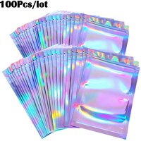 100pcs/lot Iridescent Zip lock Bags Pouches Cosmetic Plastic Laser Zipper Plastic Retail Packaging Poly Pouches Ziplock Bags