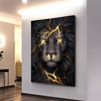Wall Art Posters Black and Golden Light Lion Canvas Painting Modern Animal Picture for Living Room Home Decoration No Frame