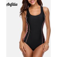 Anfilia Women One Piece Sports Swimsuit Sports Swimwear Padded Backless Beach Wear Bathing Suits Monokini Anthletit Bodysuit