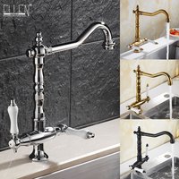 Dual Griff Küche Wasserhahn Deck Montiert Einzigen Loch Heiß Kalt Wasser Mischer Kran Küche Waschbecken Armaturen Antike Bronze Schwarz ELK9088