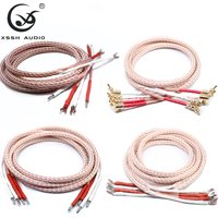 1Pair Audio Line XSSH Hi-end DIY HIFI Gold Rhodium Plated Y Spade to Banana Plug 12TC 24 Core OCC Pure Copper Speaker Cable Wire